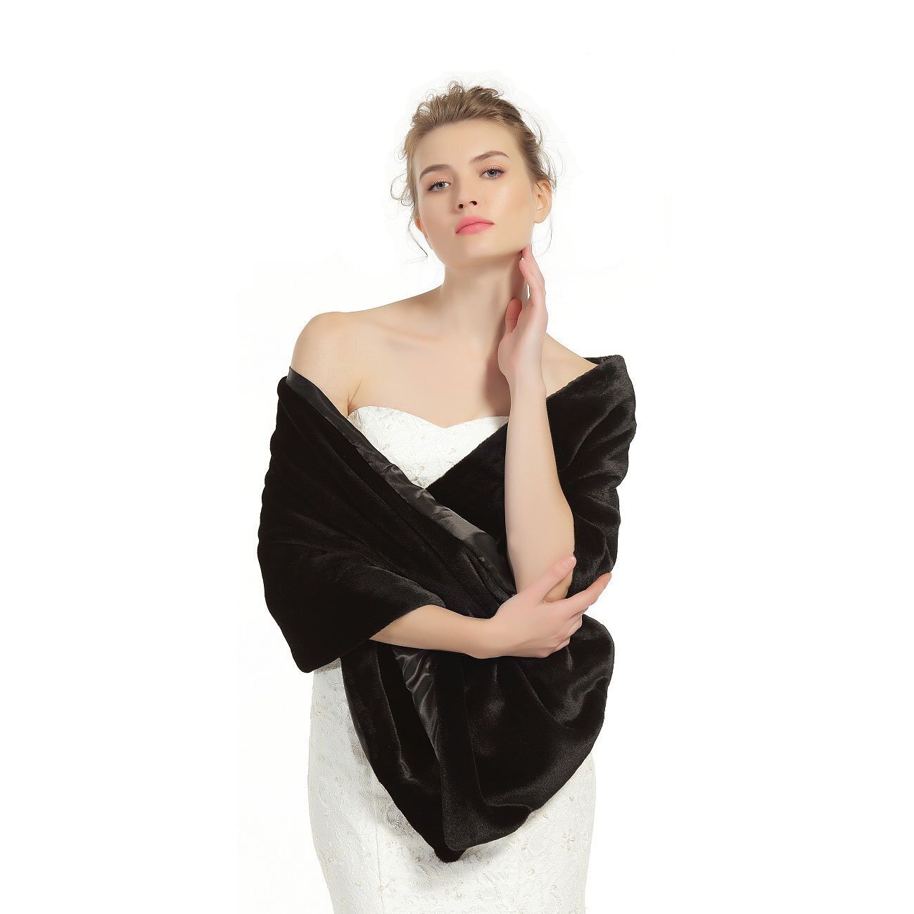 7759 Women Shawl Wrap Faux Fur Shrug Stole Scarf Winter Bridal Wedding